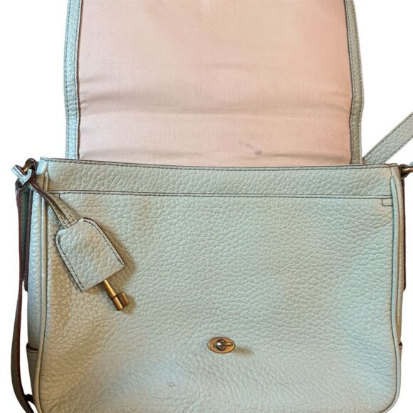 Fossil Sea Foam Turn Lock Flap Crossbody Bag with Gold Accents Vintage - Picture 2 of 5